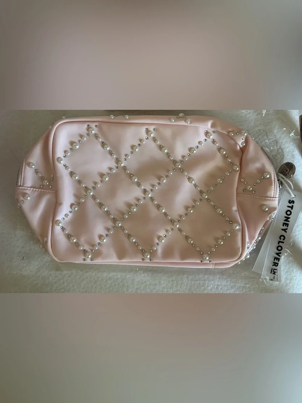 Stoney Clover Lane Pink Pearl-Studded Cosmetic Pouch